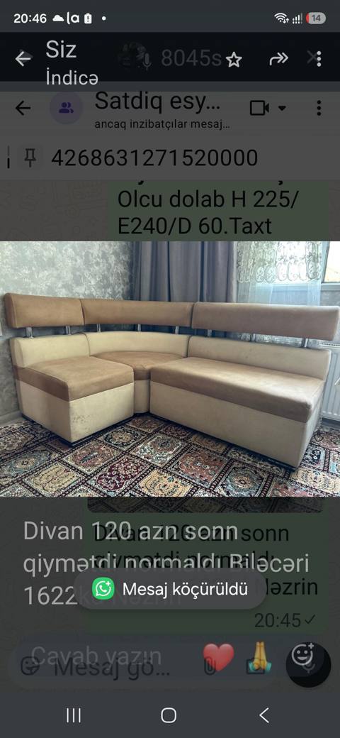 Divan 120 azn sonn qiymətdi normaldı Biləcəri 1622kd Nəzrin — Bakı