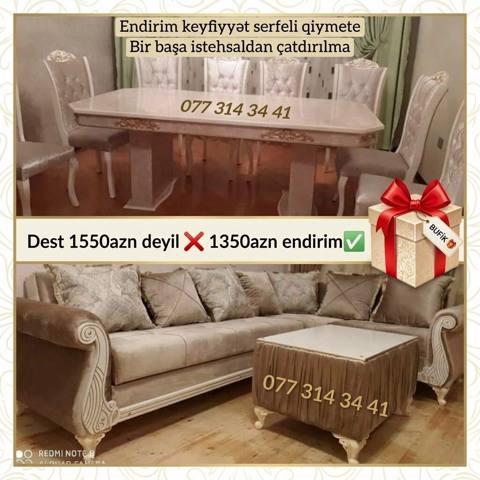 Mebel dəsti – Klassik stil - Yemək masası və 6 ədəd yumşaq, naxışlı — Bakı