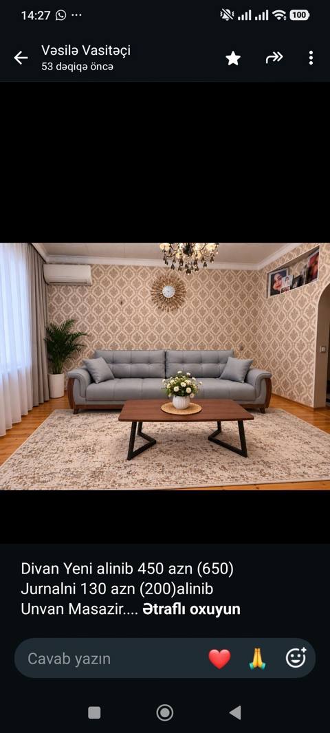 Divan Yeni alinib 450 azn (650) Jurnalni 130 azn (200)alinib Unvan — 430 ₼ · Баку · Divanlər Divan Yeni alinib 450 azn (650) Jurnalni 130 azn (200)alinib Unvan — Баку