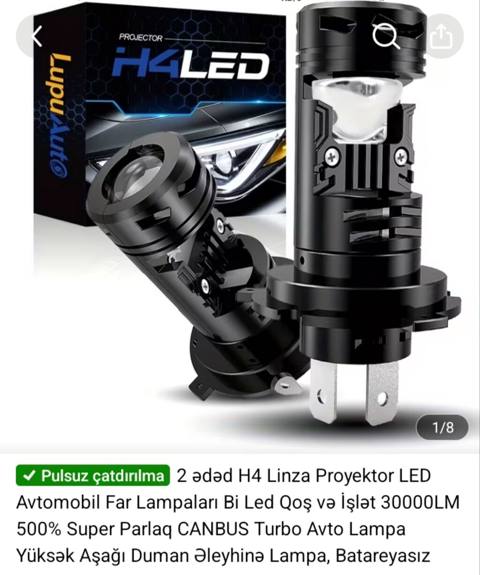H4 Linza Proyektor LED far lampaları – 2 ədəd dəst - Növ: H4 Bi-LED — Баку