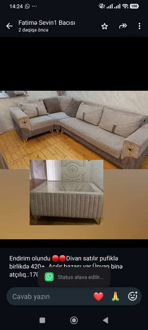 Endirim olundu Divan satılır pufiklə birlikdə 420₼. Açılır bazası — Мебель