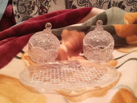 Şüşə kristal ədviyyat dəsti Tərkibi: - 2 ədəd qapaqlı kristal qab — 100 ₼ · Digah · Süfrə qabı Şüşə kristal ədviyyat dəsti Tərkibi: - 2 ədəd qapaqlı kristal qab — Digah