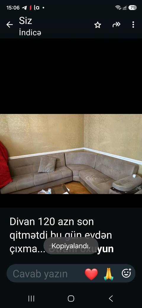 Divan 120 azn son qitmətdi bu gün evdən çıxmaldl Tibb uni yanı 50826 — 120 ₼ · Bakı · Divanlər Divan 120 azn son qitmətdi bu gün evdən çıxmaldl Tibb uni yanı 50826 — Bakı