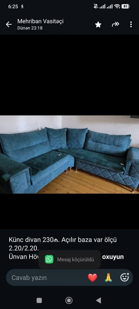 Künc divan 230₼. Açılır baza var ölçü 2.20/2.20. Ünvan Hövsan (74692) — Баку