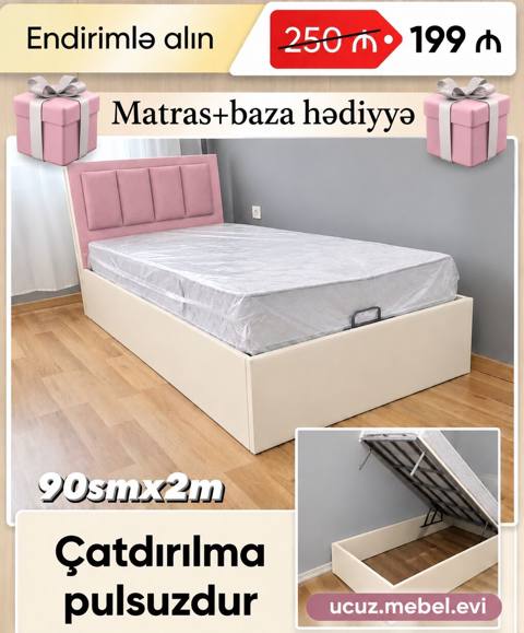 Endirimli təklif: 199 (250 deyil) - Ölçü: 90 sm x 200 sm - Dəst — 199 ₼ · Баку · Yataqlar Endirimli təklif: 199 (250 deyil) - Ölçü: 90 sm x 200 sm - Dəst — Баку
