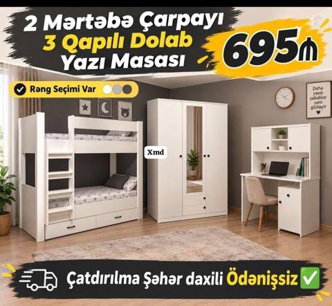 Uşaq/yeniyetmə otağı üçün dəst: - 2 mərtəbəli çarpayı: yuxarı — 695 ₼ · Baku · Uşaq mebeli dəstləri Uşaq/yeniyetmə otağı üçün dəst: - 2 mərtəbəli çarpayı: yuxarı — Baku
