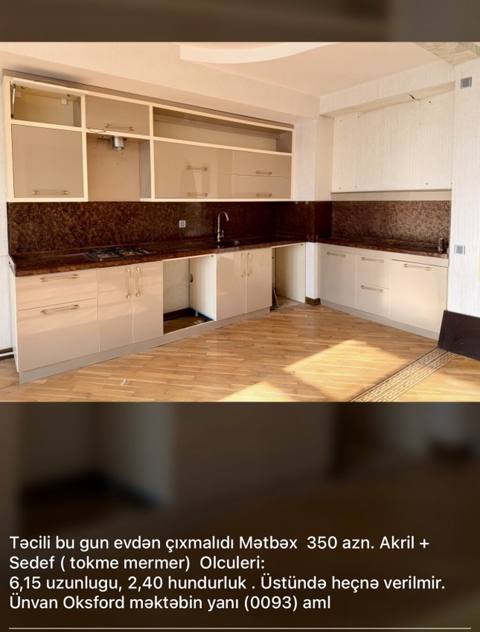 Akril + Sedef (tokme mərmər) işlənmiş mətbəx mebeli dəsti. - Ümumi — Mebel