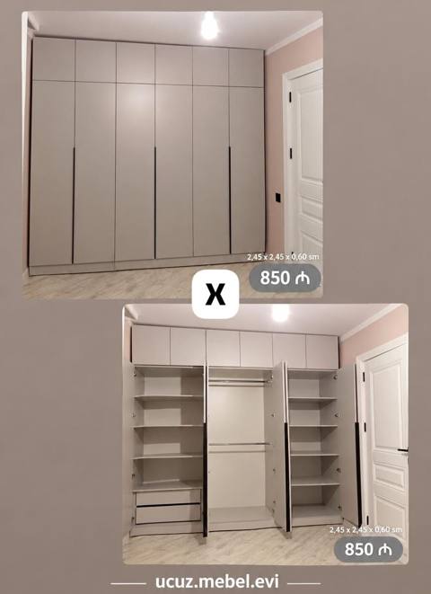 Geniş həcimli qapalı qarderob şkafı - Ölçü: 2,45 x 2,45 x 0,60 m — Mobilya