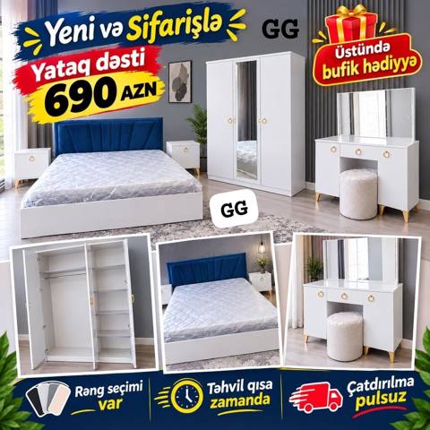 Yataq dəsti – Yeni və sifarişlə Qiymət: 690 AZN Komplekt: - 1 ədəd — Baku