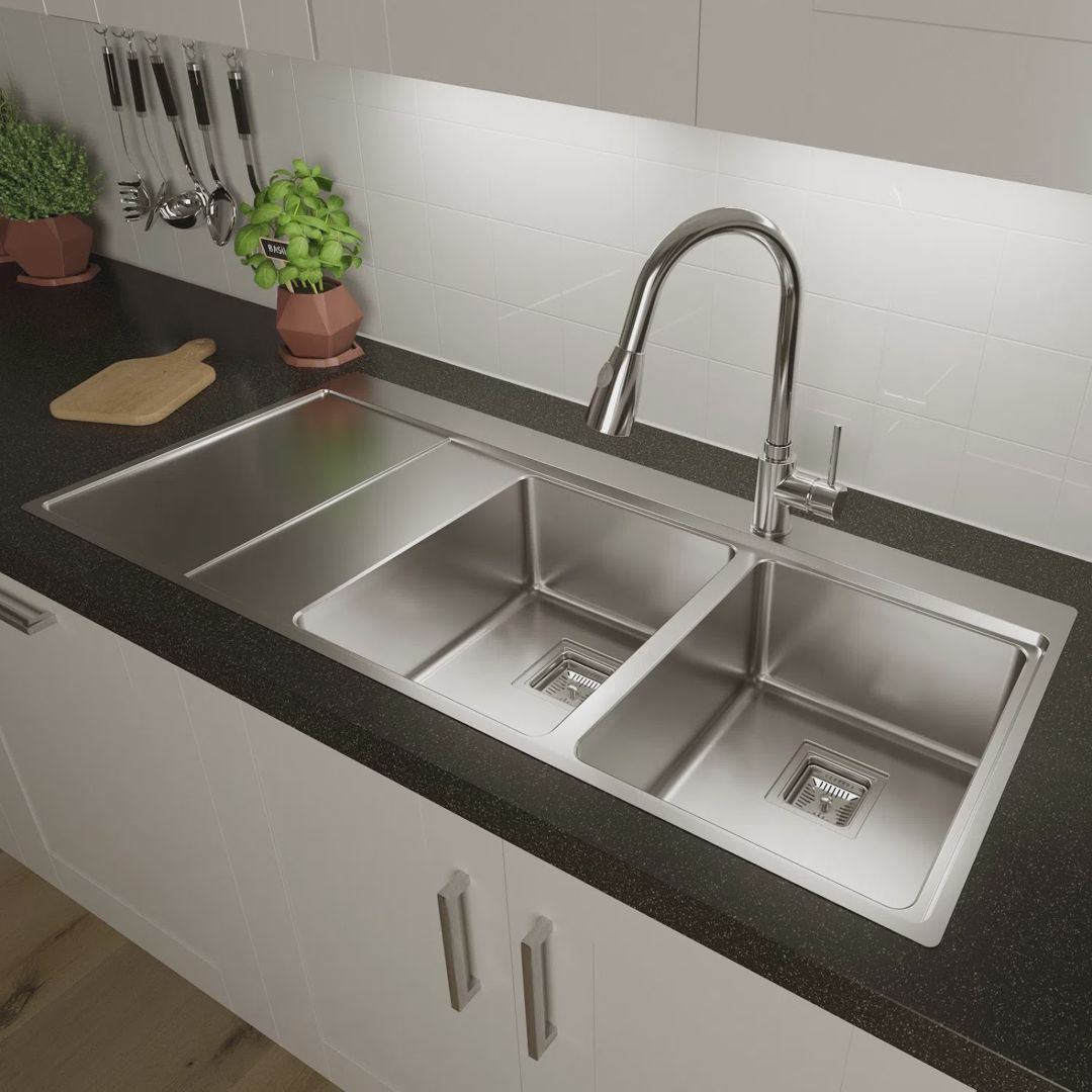Düzbucaqlı çanaq, Boz rəng — Mətbəx lavabolarında, Bakı (6)