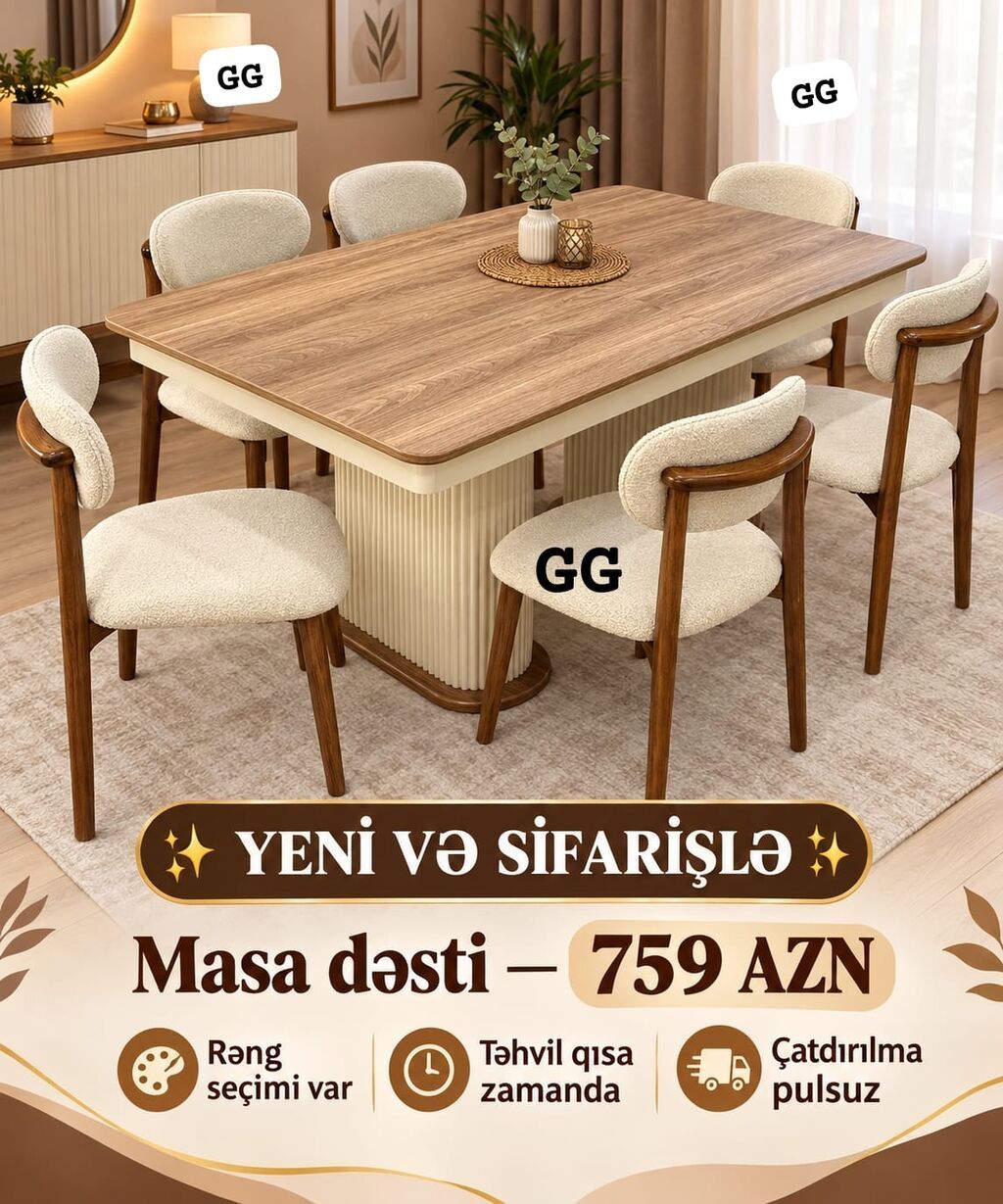 Oval masa, Qonaq otağı üçün, 6 nəfər — Masalar və stullar, Bakı (2)