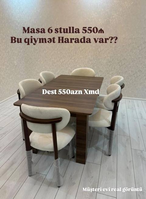Yemək otağı dəsti – 1 masa + 6 stul - Masa: düzbucaqlı forma, tünd — Товары