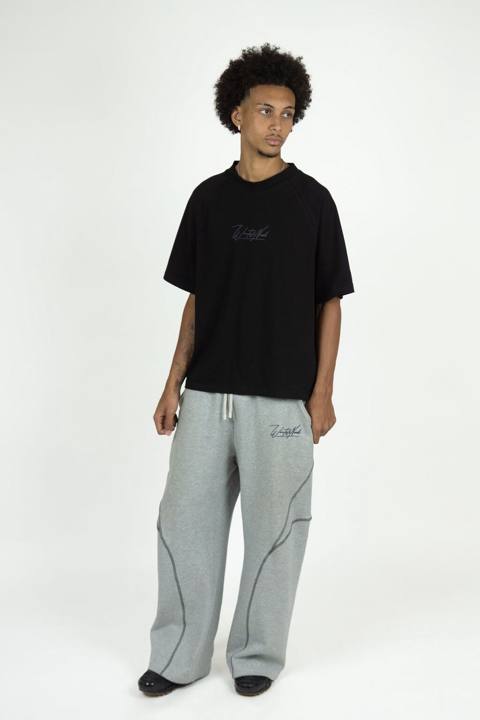 Unisex boz rəngli geniş kəsimli sweatpants - Parça: yumşaq, qalın — Ürünler