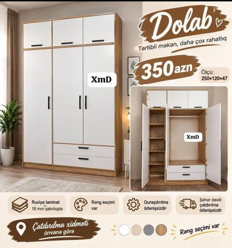 Dolab – Tərtibli məkan, daha çox rahatlıq Ölçü: 250 120 47 sm — Baku