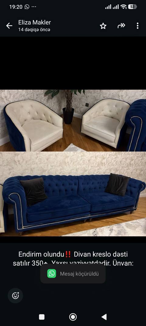 Endirim olundu‼ Divan kreslo dəsti satılır 350₼. Yaxşı vəziyyətdədir — Baku