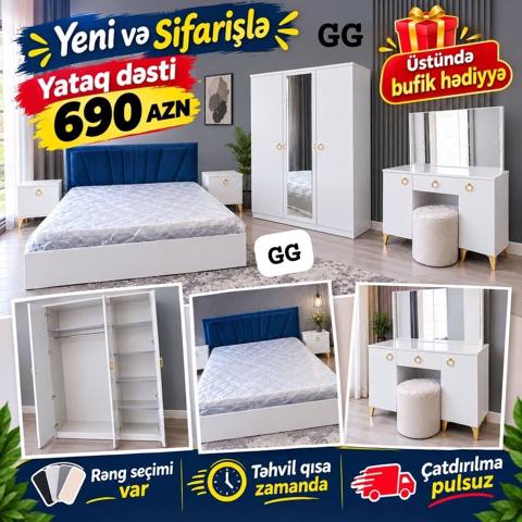 Yeni və sifarişlə hazırlanan yataq dəsti. Dəstə çarpayı, döşək, 2 ədəd — Mobilya