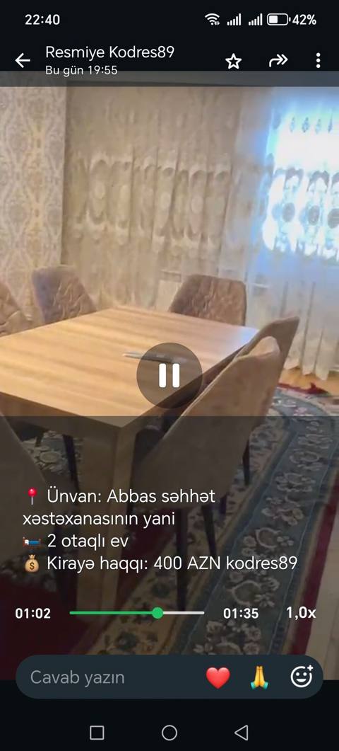 Kirayə mənzil – 2 otaqlı Ünvan: Abbas Səhət xəstəxanasının yanı — Gəncə