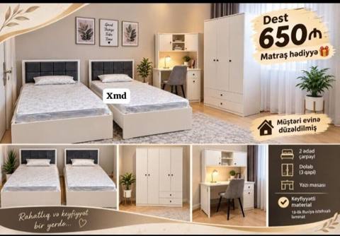 Uşaq/yeniyetmə otağı üçün tam mebel dəsti Dəstin tərkibi: - 2 ədəd — 650 ₼ · Baku · Uşaq mebeli dəstləri Uşaq/yeniyetmə otağı üçün tam mebel dəsti Dəstin tərkibi: - 2 ədəd — Baku