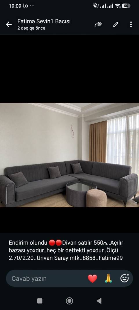 Endirim olundu Divan satılır 550₼. Açılır bazası yoxdur. heç bir — Баку