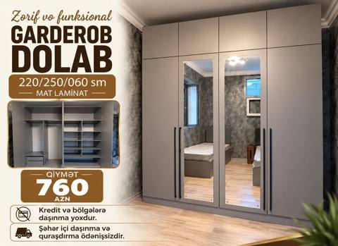 Zərif və funksional gardırob dolabı - Ölçülər: 220/250/060 sm — Баку