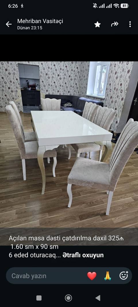 Açılan masa dəsti çatdırılma daxil 325₼ 1.60 sm x 90 sm 6 eded — Baku