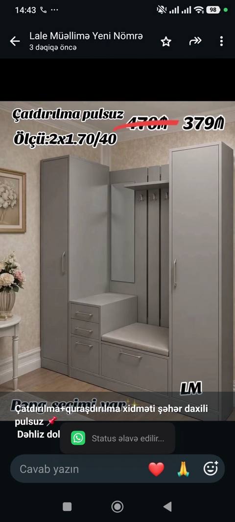 *Çatdırılma+quraşdırılma xidməti şəhər daxili pulsuz* *Dəhliz — 379 ₼ · Баку · Şkaflar *Çatdırılma+quraşdırılma xidməti şəhər daxili pulsuz* *Dəhliz — Баку