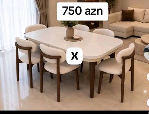 Yemək otağı dəsti: 1 masa + 6 stul - Stil: müasir, skandinav dizayn — Bakı