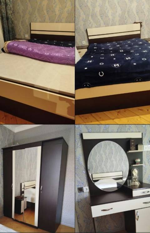 Yataq otağı mebel dəsti Tərkibi: - İki nəfərlik yataq: krem və tünd — Mebel