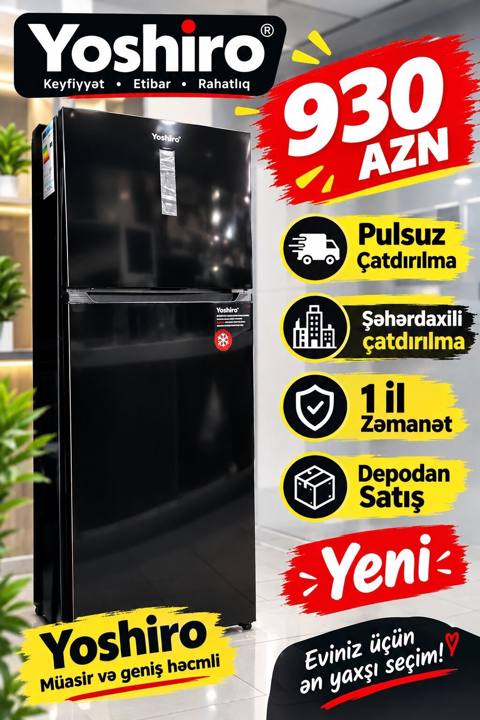 Yoshiro iki qapılı soyuducu – müasir və geniş həcmli, qara rəng. Üst — 930 ₼ · Bakı · Soyuducular Yoshiro iki qapılı soyuducu – müasir və geniş həcmli, qara rəng. Üst — Bakı