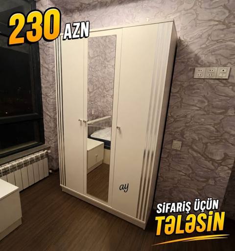 Ağ rəngli üçqapılı şkaf - Orta qapıda tam boy güzgü - Hər iki kənarda — 230 ₼ · Digah · Şkaflar Ağ rəngli üçqapılı şkaf - Orta qapıda tam boy güzgü - Hər iki kənarda — Digah