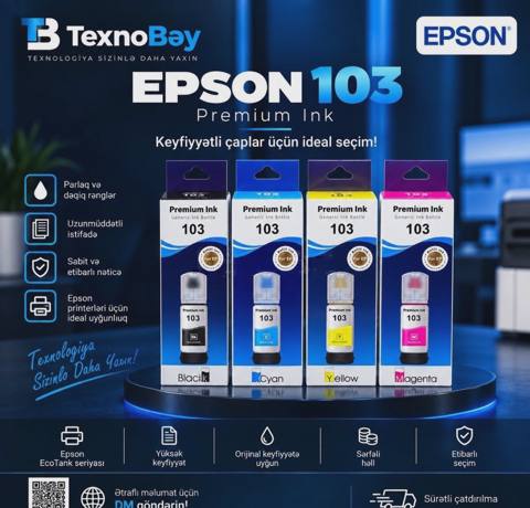 Mürəkkəb Epson 103 Premium Ink Black — 10 ₼ · Баку · İstehlak malları və aksesuarlar Mürəkkəb Epson 103 Premium Ink Black — Баку