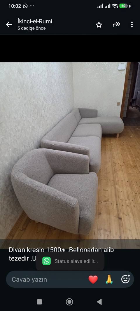 Divan kreslo 1500₼ .Bellonadan alib tezedir .Unvan Ecemi &Rumi — Baku