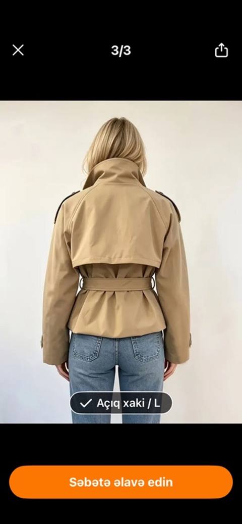 Qısa trençkot – açıq xaki rəng, L ölçü - Stil: Klassik qısa trençkot — 10 ₼ · Дигях · Yağmurlaq Qısa trençkot – açıq xaki rəng, L ölçü - Stil: Klassik qısa trençkot — Дигях