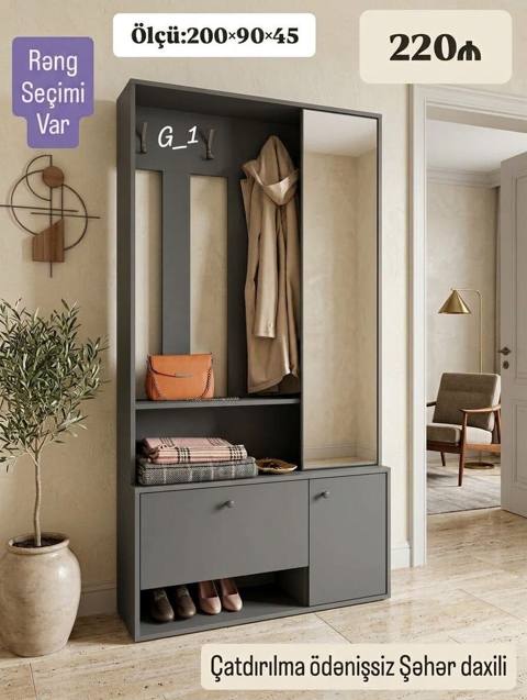 Məhsul 1: Dəhliz üçün asma paltar dolabı-komod - Ölçü: 200×90×45 sm — 220 ₼ · Masazir · Xol üçün Məhsul 1: Dəhliz üçün asma paltar dolabı-komod - Ölçü: 200×90×45 sm — Masazir