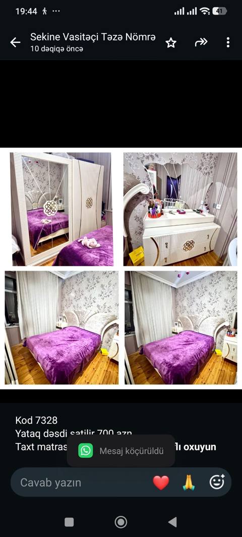 Kod 7328 Yataq dəsdi satilir 700 azn Taxt matras var Baza yoxdu — Баку