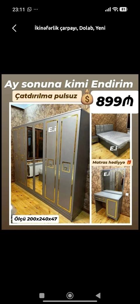 Yataq otağı dəsti - Qiymət: 899₼ - Aksiyalı: Ay sonuna kimi endirim — 899 ₼ · Баку · Yataq otağı mobilya dəstləri Yataq otağı dəsti - Qiymət: 899₼ - Aksiyalı: Ay sonuna kimi endirim — Баку