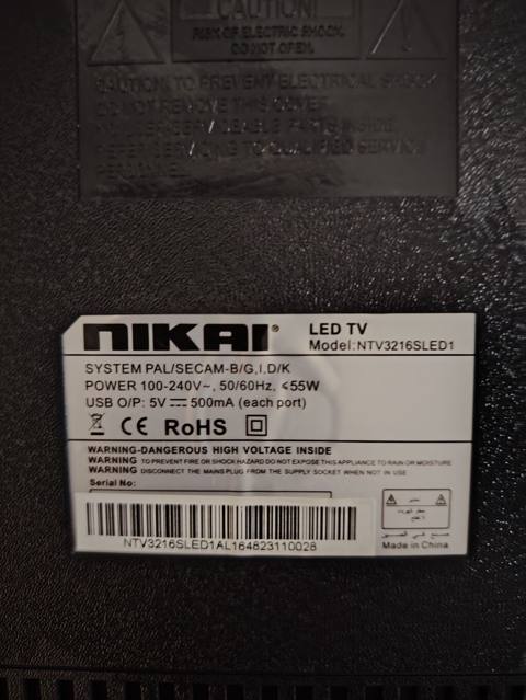 Nikai LED TV – Model: NTV3216SLED1 Xüsusiyyətlər: - Ekran: 32" — Bakı