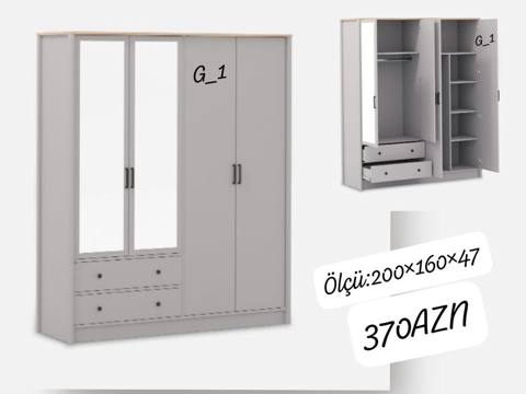 Geniş həcmli paltar şkafı – model G_1 - Ölçü: 200 160 47 sm — Saqlash mebeli