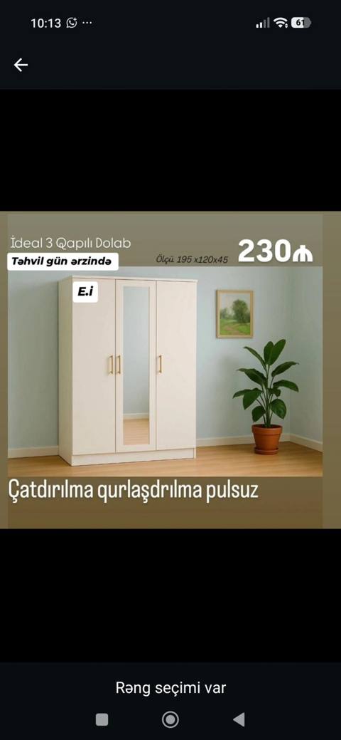 İdeal 3 qapılı dolab - Ölçü: 195 x 120 x 45 sm - Orta qapıda güzgü — ucuz.mebel — Шкафтар