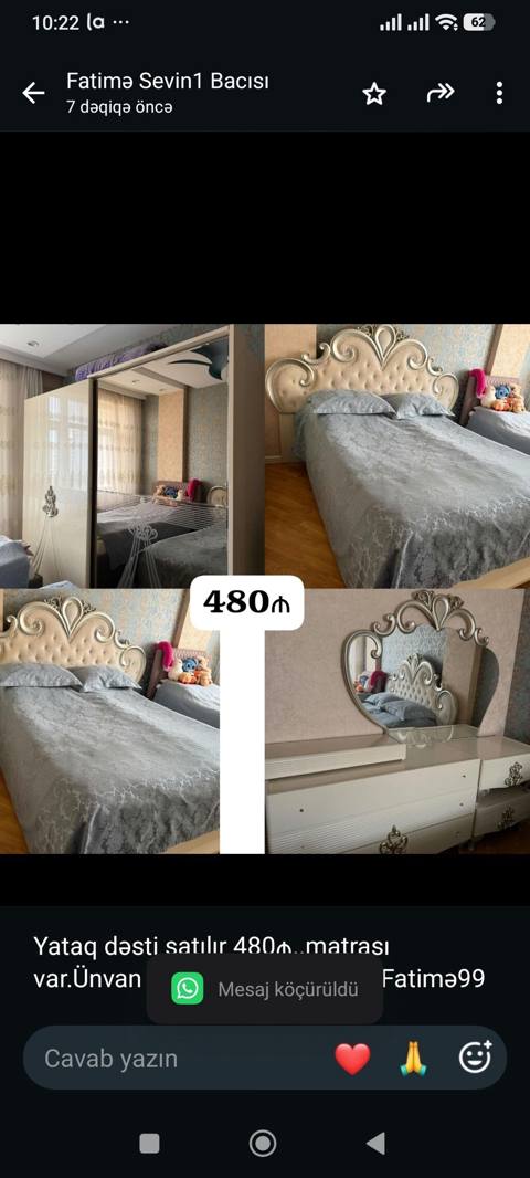 Yataq dəsti satılır 480₼. matrası var.Ünvan Yeni — 480 ₼ · Баку · Yataq otağı mobilya dəstləri Yataq dəsti satılır 480₼. matrası var.Ünvan Yeni — Баку