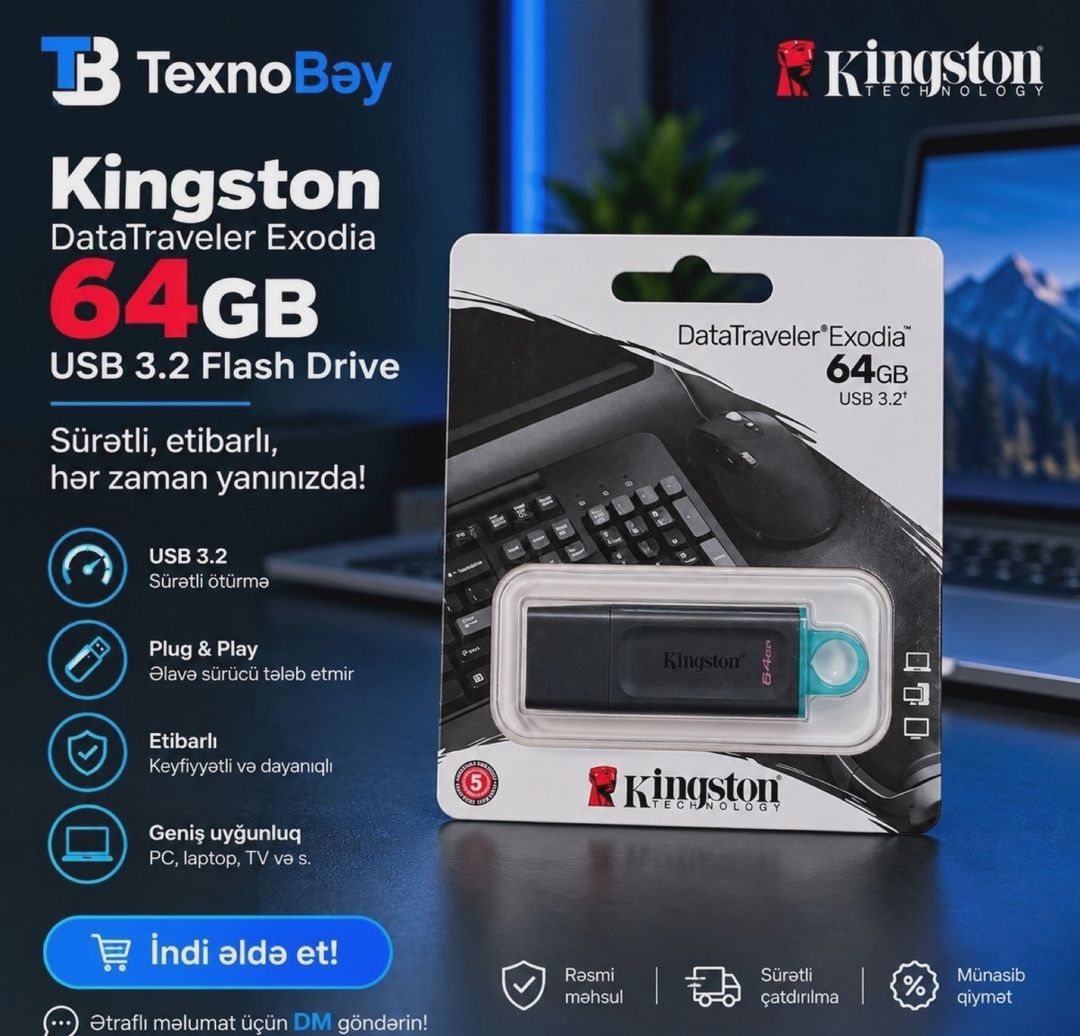 64 GB USB Flash kart, Plastik material — Elektronika, Bakı