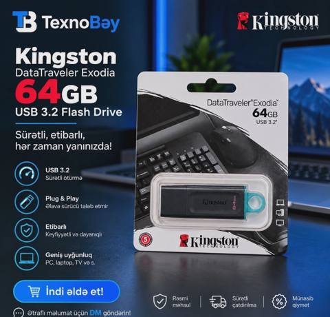 64 GB USB Flash kart, Plastik material — Bakı