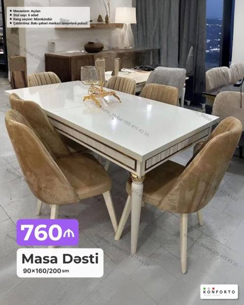 Masa Dəsti - Mexanizm: Açılan - Ölçülər: 90×160/200 sm (uzadıla bilən — Konforto Mebel — Жиһаз