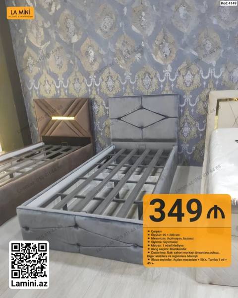 Məhsul: Yumşaq başlıqla modern çarpayı (Kod: 4149) - Ölçü: 90 200 — 349 ₼ · Баку · Yataqlar Məhsul: Yumşaq başlıqla modern çarpayı (Kod: 4149) - Ölçü: 90 200 — Баку