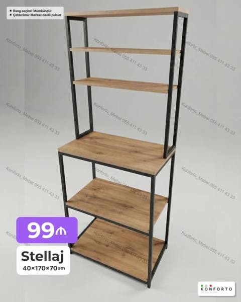Stellaj – 40×170×70 sm - Material: metal karkas + ağac teksturalı — Baku