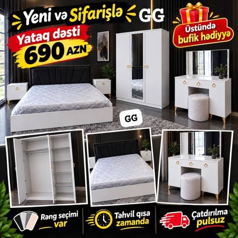 Yataq dəsti – Yeni və sifarişlə Qiymət: 690 AZN Dəst tərkibi: - 2 — 690 ₼ · Масазыр · Yataq otağı mobilya dəstləri Yataq dəsti – Yeni və sifarişlə Qiymət: 690 AZN Dəst tərkibi: - 2 — Масазыр
