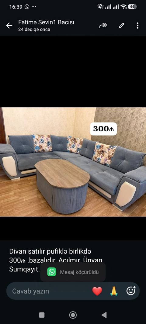 Divan satılır pufiklə birlikdə 300₼ .bazalıdır. Açılmır. Ünvan — 300 ₼ · Bakı · Divanlər Divan satılır pufiklə birlikdə 300₼ .bazalıdır. Açılmır. Ünvan — Bakı