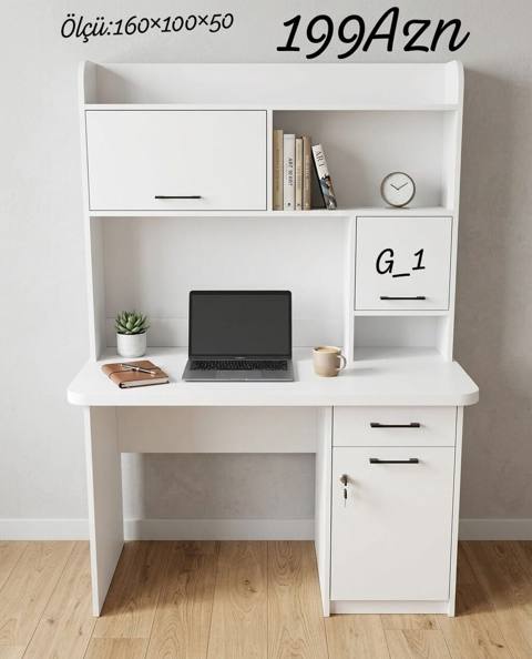 Ağ rəngli funksional iş/oxu masası – model G_1 Ölçü: 160×100×50 sm — Tovarlar