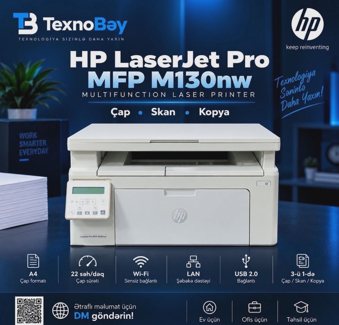 Çoxfunksiyalı printer HP LaserJet Pro MFP M130nw — Printerləri, Bakı