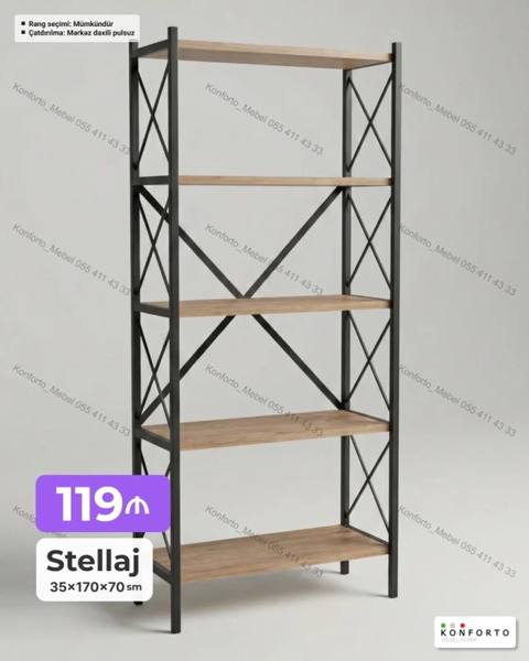 Sənaye üslublu metal karkaslı stellaж Ölçü: 35 170 70 sm — 119 ₼ · Баку · Rəflər Sənaye üslublu metal karkaslı stellaж Ölçü: 35 170 70 sm — Баку